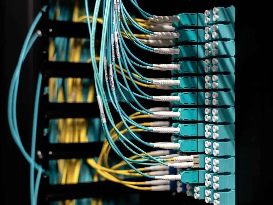 Fibre optic patch panels and cables in a data centre